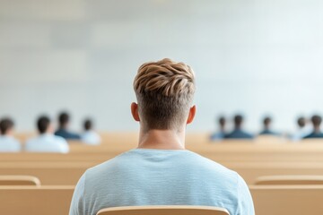 Poster - capture minimalistic image of teacher in classroom setting with students blurred in background