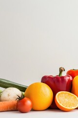 Poster - close-up of vibrant fresh fruits or colorful vegetables against simple white background with ample copy space