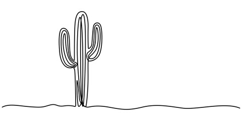 Fototapete - Continuous one line art drawing of cactus illustration, Single one line drawing of dry tropical thorny cactus plant. Printable decorative cacti houseplant concept for home wall decoration ornament. 