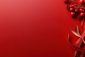 Poster - A red background with red berries and a ribbon