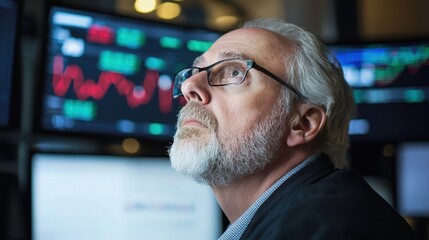 Poster - Stockbroker Analyzing Latest Market Trends with Computer Screens in Modern Trading Room