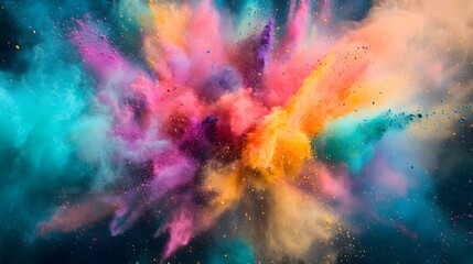 Poster - Colorful burst of pigment in mid-air creates a vibrant display, blending shades in a dynamic composition.