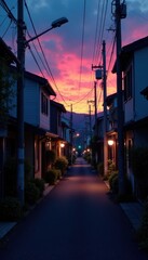 Naklejka na meble Twilight descends on a still Tokyo side street Houses stand silent , alley, doors