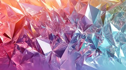 Poster - Geometric abstract background featuring multifaceted crystal-like shapes with iridescent color gradients.