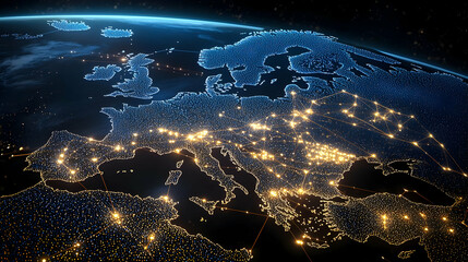 Poster - Illuminated Europe At Night From Space Highlighting Urban Areas And City Lights