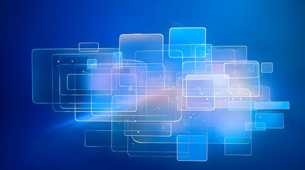 Poster - Abstract Blue Background With Transparent Rectangles And Light Rays For Technology Or Business Design