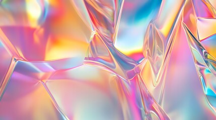 Poster - Iridescent glass abstract with geometric shapes and bright, colorful light refracting through crystal surfaces.