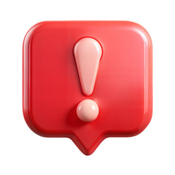 Red 3D glossy notification bubble with exclamation mark alert symbol