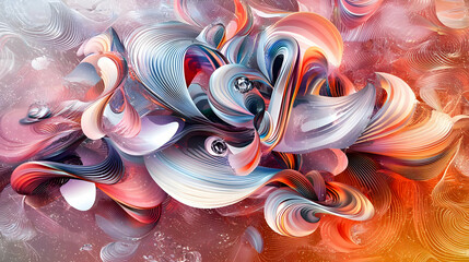 Poster - Abstract Digital Art Composition Featuring Dynamic Swirling Shapes and Vibrant Colors with a White Background