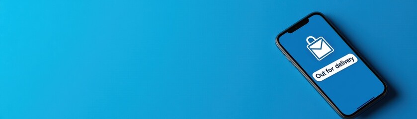Poster - Smartphone Screen Displaying Delivery Tracking Information on Vibrant Blue Background