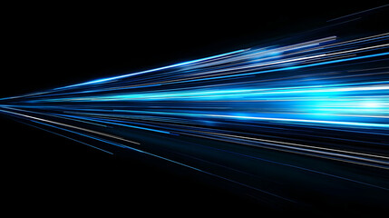 Poster - Abstract Blue Light Trails Flowing Across a Black Background Representing Digital Data Technology