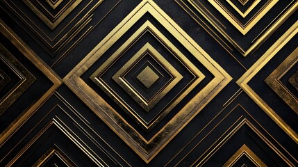 Poster - Geometric golden squares pattern on black background. Abstract and elegant design with a sense of depth.