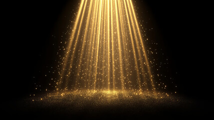 Poster - bright golden light flare appears at center, illuminating dark space with sparkling particles, creating magical atmosphere