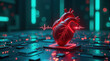 © Happiness  Factory - Realistic 3D render of a human heart on a futuristic circuit board.  Ideal for medical, technology and science related projects.