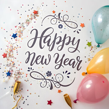 Happy New Year and Confetti Vector Design