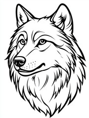  Detailed Black and White Illustration of a Wolf Head with Intricate Fur Patterns