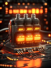 Poster - Advanced futuristic technology component illuminated with orange lighting