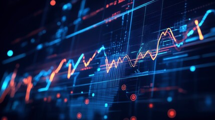 Poster - Abstract digital data visualization displaying stock market trends