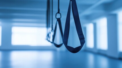 Aufkleber - Minimal fitness straps suspended in a bright space showcasing geometric balance and modern design principles