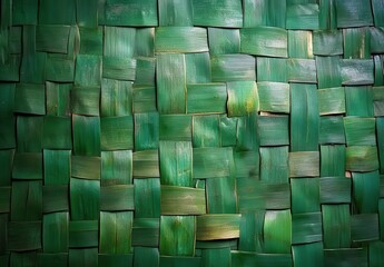 Poster - Green Woven Textures with Natural Leaf Patterns Ideal for Backgrounds in Crafts, Design Projects, and Environmental Themes