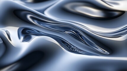 Poster - Fluid metallic waves create a mesmerizing abstract pattern, blending light and shadow with a sleek texture.