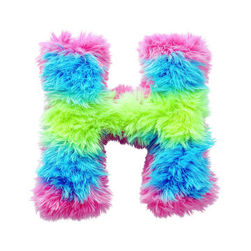 Colorful Furry Alphabet on white background. Colorful 3d Fur letter 
