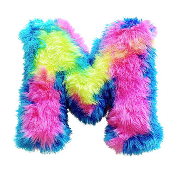 Colorful Furry Alphabet on white background. Colorful 3d Fur letter 