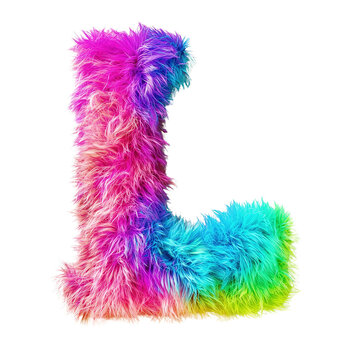 Colorful Furry Alphabet on white background. Colorful 3d Fur letter 