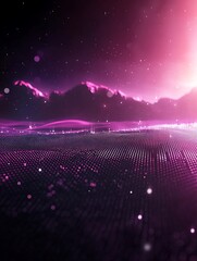 Poster - Futuristic cosmic landscape with glowing dots and nebula clouds