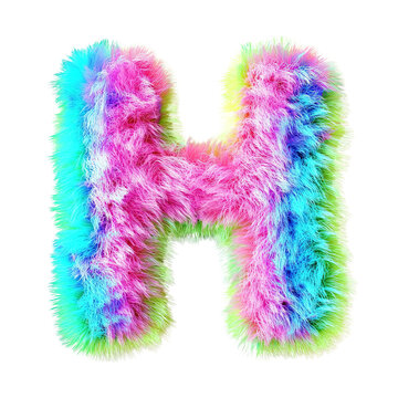 Colorful Furry Alphabet on white background. Colorful 3d Fur letter 