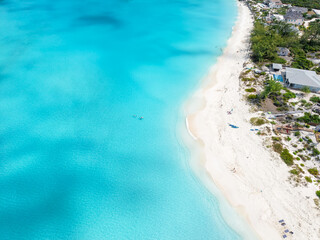 Wall Mural - aerial view of the turquoise shining ocean at the famous tropic of cancer beach, little exuma island