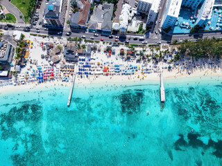 Wall Mural - aerial overhead of the popular junkanoo beach at the western esplanade next to nassau town, the baha