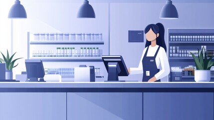 Poster - Smart cashier utilizes AI automation for efficient checkout process in a contemporary supermarket setting