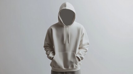 Aufkleber - Blank mens hooded sweatshirt mockup for custom prints in a neutral color with a front view 3D rendering displayed against a plain background