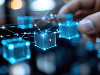 Poster - Innovative blockchain technology integration digital workspace graphic visualization modern environment close-up view future concepts