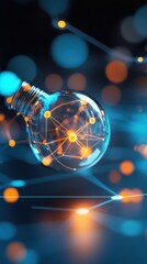 Poster - Innovative technology showcase light bulb with network connections digital workspace high-tech environment close-up viewpoint