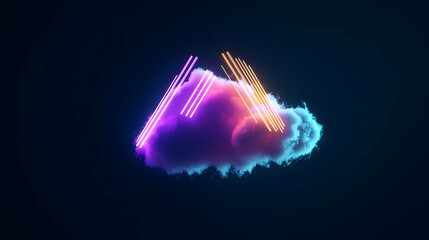 Poster - 3D Rendered Neon Cloud Computing With Pink And Orange Lights On Dark Background Symbolizing Digital Innovation