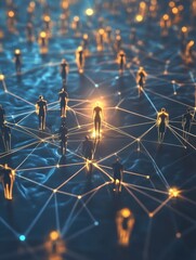 Aufkleber - connected glowing people network with central hub on dark background