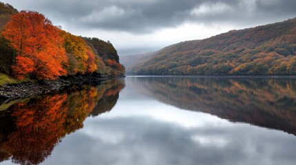 Aufkleber - Beautiful autumn day with a lake in the background. The trees are full of leaves and the water is calm