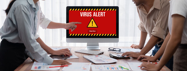 Leinwandbilder - Virus warning alert on computer screen detected brisk cyber threat , hacker, computer virus and malware