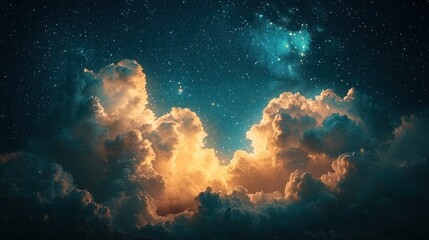 Wall Mural - Glowing Cloudscape at Night Under Starry Sky