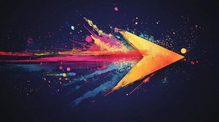 Poster - A vibrant, dynamic arrow design with splashes of color, symbolizing movement and progress against a dark background.
