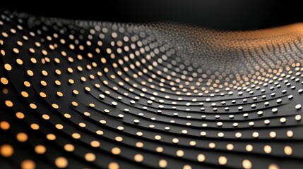 Fototapete - Black and orange surface with many small dots. The dots are arranged in a spiral pattern. The image has a futuristic and abstract feel to it