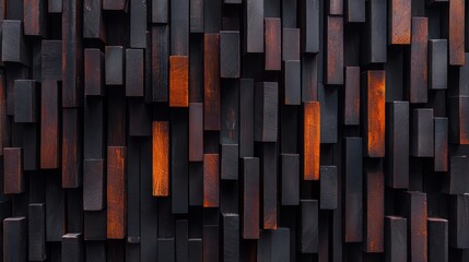 Fototapete - Black and orange wood patterned wall. The pattern is made up of many small squares of wood