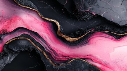 Poster - Black and pink painting with gold accents. The painting has a very unique and artistic look to it