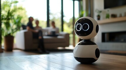Leinwandbilder - Smart assistant interacts with family members in a modern living space
