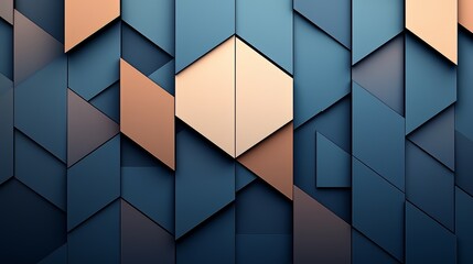 Fototapete - Blue and gold abstract design with a lot of triangles. The design is made up of squares and triangles, and it has a modern and artistic feel to it