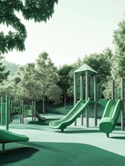 Poster - green themed aesthetic minimalist playground concept illustration background