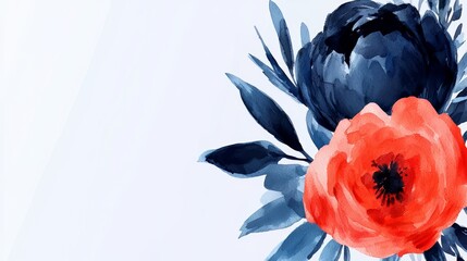 Poster - Blue and red flower with a white background. The flower is a rose and the background is a white color