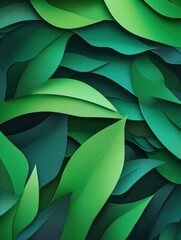Poster - abstract background made from paper cut. Copy space over paper. Bright pastel green, dark green, brown shade tone , paper layer shape are leaf, high detial